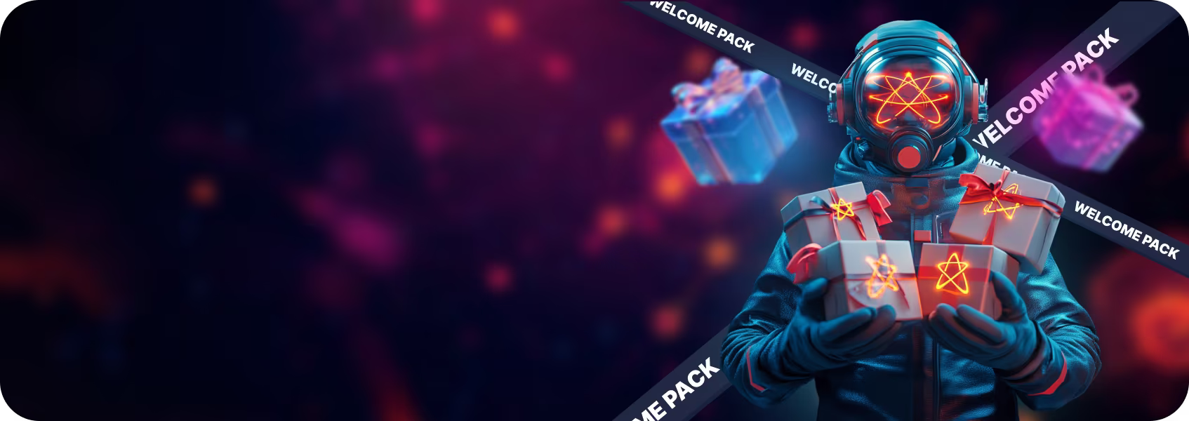 Баннер приветственного пакета Atom Casino (атом казино)